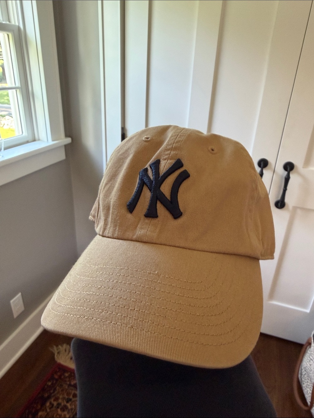 New York Baseball Logo Tan Adult Cap - Navy Embroidery